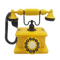 Telefone Antigo Retrô De Mesa em Madeira e Metal Amarelo - RETRO