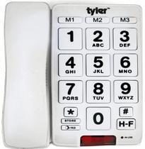 Telefone com fio Tyler TBBP-3-WH com botões grandes e viva-voz Telefone com fio Tyler TBBP-3-WH com botões grandes e viva-voz