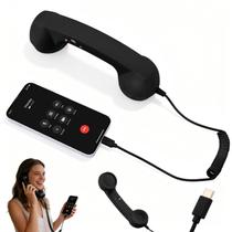 Telefone de mão retrô com fio e conector Type-C com microfone Telefone de mão retrô com fio e conector Type-C com microfone
