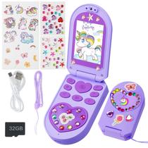 Telefone flip infantil YUNIBRIX 1080P com câmeras duplas e 32 GB Telefone flip infantil YUNIBRIX 1080P com câmeras duplas e 32 GB
