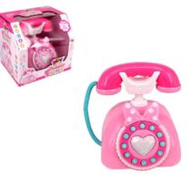 Telefone infantil musical com luz e som fixo classico rosa meninas