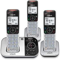 Telefone sem fio VTECH VS112-3 DECT 6.0 Bluetooth 3 para uso doméstico com secretária eletrônica, bloqueio de chamadas, identificador de chamadas, interfone e conexão ao celular (prata e preto)