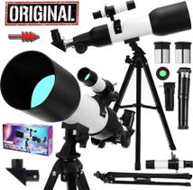Telescópio Astronômico Refrator Longo Alcance Zoom Terrestre Lunar Azimutal Barlow Visão Noturna Monóculo Tripé Completo