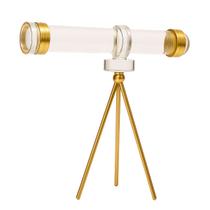 Telescópio Luneta Decorativo em Cristal com Base Dourada e Design Luxo - 31cm