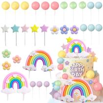Tema Cake Topper LAST HOE DOWN Rainbow com 2 arco-íris e 6 flores