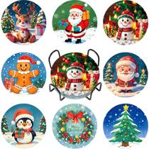 Tema de Natal Diamond Art Coasters UPINS com suporte para 8 unidades Tema de Natal Diamond Art Coasters UPINS com suporte para 8 unidades