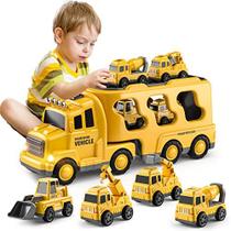 TEMI Construção Brinquedos de Caminhão para 3 4 5 6 Meninos de 6 anos - 5 em 1 Brinquedo de Carro de Veículo de Poder de Atrito para Crianças 1-3, Brinquedos de Caminhão de Transporte para Crianças 3-5, Meninas de Natal Idade 3-9