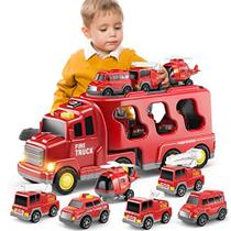 TEMI Toddler Truck Boy Brinquedos para Crianças 3-5 Anos - 7 Pack Fricção Poder Veículo Carro Brinquedo para Crianças 1-3, Transportador Truck Brinquedos para 3 4 5 6 Anos Meninos Menina Velha, Presentes de Natal Aniversário para a Idade 3-9
