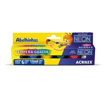 Tempera guache cores neon Acrilex com 6 potes de 15ml Tempera guache cores neon Acrilex com 6 potes de 15ml