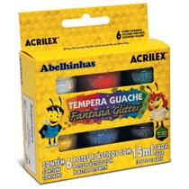 Tempera Guache Fantasia Glitter Acrilex kit com 6 Cores com 15 ml Cada