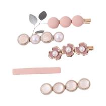 Temperamento clipe lateral franja clipe bola cabeça conjunto de grampo de cabelo rosa