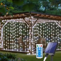 Temporizador impermeável de luzes de cortina solar QLIRJAD 3x3m 300LED Temporizador impermeável de luzes de cortina solar QLIRJAD 3x3m 300LED