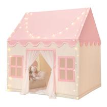 Tenda de jogos Wilwolfer Pink Kids com tapete acolchoado e luzes estelares