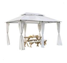 Tenda Grande Gazebo Pergolado Com Cortinas Pergola 4x3m Cor Bege Tenda Grande Gazebo Pergolado Com Cortinas Pergola 4x3m Cor Bege