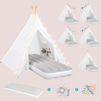 Tenda Kids Teepee Wilwolfer, pacote com 6, com luz e colchão de ar, branca