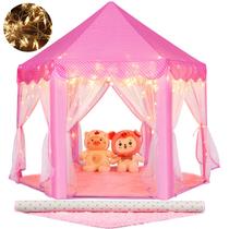 Tenda Monobeach Princess Tent Girls Large Playhouse Kids Castle Play Tent com Star Lights Brinquedo para crianças, jogos internos e externos, 55" x 53" (PxA) (tenda rosa Princess com tapete de brincar)