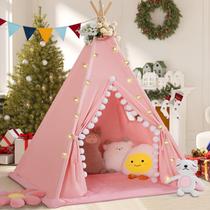 Tenda Teepee Wirhao para crianças com tapete acolchoado, algodão, lona, rosa