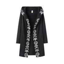 Tendência da moda feminina punk lua padrão impressão cardigan de manga comprida suéter estilo longo