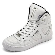 Tênis Academia Bota Sneakers Top Fitness Cano Longo Confortável Em Couro Branco