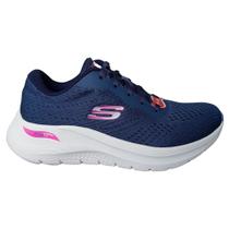 Tenis Academia Feminino Skechers Arch Fit Leve Conforto Azul Marinho 150051