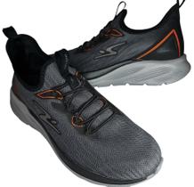 Tênis adrun masculino 10711 sola eva conforto em tecido respirável sem cadarço grafite preto laranja Tênis adrun masculino 10711 sola eva conforto em tecido respirável sem cadarço grafite preto laranja