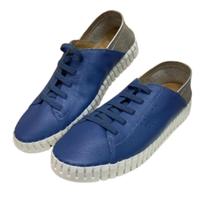 Tenis Azul c/ Prata Couro Macio Cadarço Adaptável Tenis Azul c/ Prata Couro Macio Cadarço Adaptável