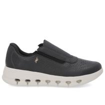 Tênis Básico Slip On Preto Couro Elástico