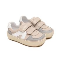 Tênis Bebê Menino em Couro Aveia/Urbano/Branco Gambo Tênis Bebê Menino em Couro Aveia/Urbano/Branco Gambo