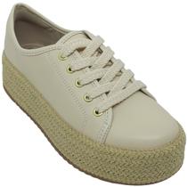 Tênis Beira Rio Feminino com Sola Trançada 5cm Cor:CremeTamanho:34 Tênis Beira Rio Feminino com Sola Trançada 5cm Cor:CremeTamanho:34