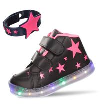 Tenis Bota Botinha de Led Infantil Feminina Com Pulseira Estrela