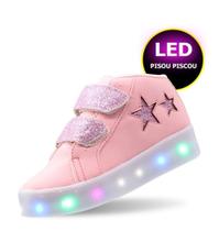 Tênis Bota botinha LED Luz estrela rosa Infantil feminino