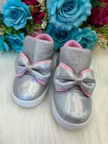 Tênis Bota Encanto de Criança com Lacinho Prata e Glitter - Rebeca