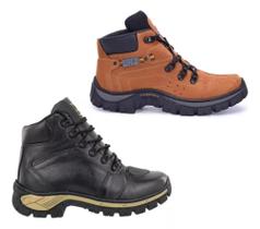 Tenis Bota Masculina Couro Adventure Kit 2 Pares Coturno