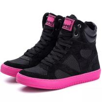 Tênis Botinha Academia Feminino Couro Cano Alto Treino Musculação Sneaker