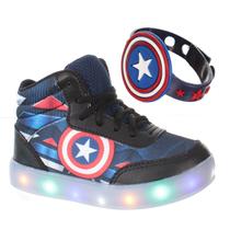 Tenis Botinha Capitão Infantil Masculino De Led Luz Com Pulseira