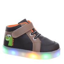 Tenis Botinha Criança Infantil Masculino Menino Luz Led Dinossauro Preto