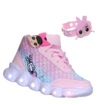 Tenis Botinha de Menina Com Luzinha Luz led Pisca Brilha Infantil Boneca Vem Pulseira de Criança