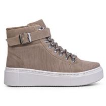 Tênis Botinha Feminino Cinza Zebra Solado Branco Cano Médio Tênis Botinha Feminino Cinza Zebra Solado Branco Cano Médio