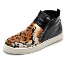 Tenis Botinha Feminino Couro Cano Baixo Hiate Elegante cor Verniz Preto Cobra Tenis Botinha Feminino Couro Cano Baixo Hiate Elegante cor Verniz Preto Cobra