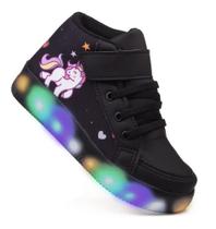 Tênis Botinha Infantil De Led Feminino Unicornio Luzinha