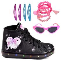 Tênis Botinha Infantil Feminino De Led Unicórnio Cano Alto +Óculos+Tictac+Puls