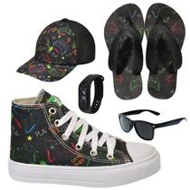 Tênis Botinha Infantil Masculina Meninos Cano Alto Personagem Aranha Gamer +Chinelo+Óculos+Relógio+Boné