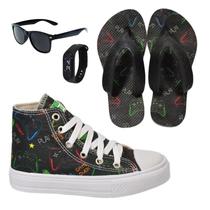 Tênis Botinha Infantil Masculina Meninos Cano Alto Personagem Aranha Gamer +Chinelo+Óculos+Relógio