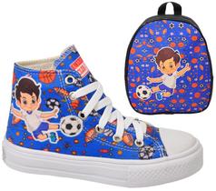 Tênis Botinha Infantil Masculino Personagem Foguete/Futebol/Aranha/Gamer Menino Cano Alto + Mochila