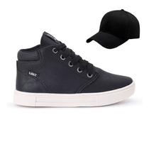 Tenis Botinha Infantil Meninos Casual Cano Alto Confortavel + Bone