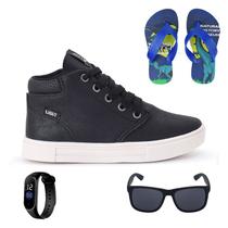 Tenis Botinha Infantil Meninos Casual Cano Alto Confortavel + Chinelo Oculos Relogio Tenis Botinha Infantil Meninos Casual Cano Alto Confortavel + Chinelo Oculos Relogio