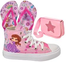 Tênis Botinha Infantil Personagem Menina Feminino Cano Alto Club Magia + Bolsa + Chinelo