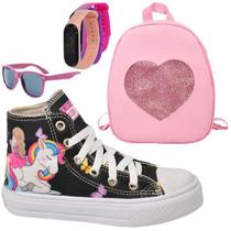 Tênis Botinha Infantil Personagem Menina Feminino Cano Alto Club Magia + Relógio + Óculos + Mochila