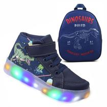 Tenis Botinha Masculino De Led Com Calce Facil Infantil Dinossauro DIversão Luzinha + Mochila