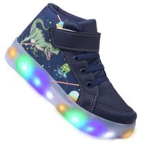 Tenis Botinha Masculino De Led Com Calce Facil Infantil Dinossauro Personagem DIversÃo Luzinha